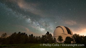 Palomar Observatory at Night under the Milky Way, Panoramic photograph, Palomar Mountain, California