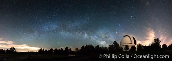 Palomar Observatory at Night under the Milky Way, Panoramic photograph, Palomar Mountain, California