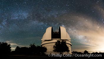 Palomar Observatory at Night under the Milky Way, Panoramic photograph, Palomar Mountain, California