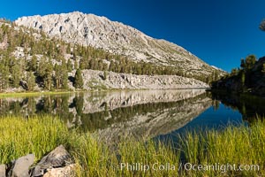 Panorama of Box Lake, morning, Little Lakes Valley, John Muir Wilderness, Inyo National Forest, Little Lakes Valley, Inyo National Forest