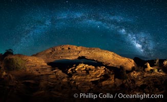 Panorama of the Milky Way over Mesa Arch, Canyonlands National Park, Utah