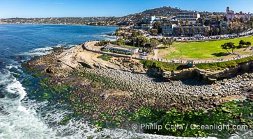 Aerial Photo of Point La Jolla and Scripps Park and Low King Tide, La Jolla Coastline