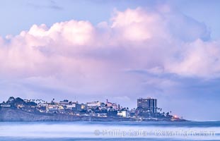 Point La Jolla viewed from Scripps Institution of Oceanography, big waves at sunrise