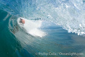 Bodysurfer Bob Davis, barreled, Ponto, South Carlsbad