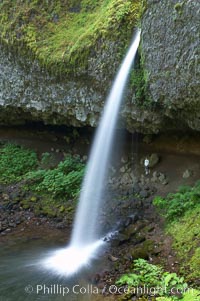 Ponytail Falls, where Horsetail Creeks drops 100 feet over an overhang below which hikers can walk, Columbia River Gorge National Scenic Area, Oregon