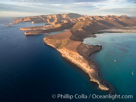 Punta Prieta and San Gabriel Bay, Aerial Photo, Sunset, Isla Espiritu Santo, Baja California, Mexico