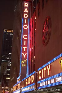 Radio City Music Hall, neon lights, night, New York City