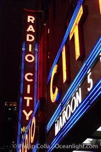 Radio City Music Hall, neon lights, night, New York City