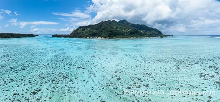 Reef flat and lagoon, aerial view, Moorea, French Polynesia