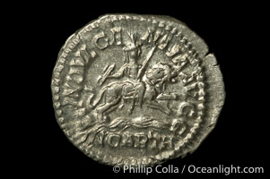 Roman emperor Caracalla (198-217 A.D.), depicted on ancient Roman coin (silver, denom/type: Denarius)