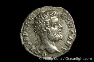 Roman emperor Clodius Albinus (193-197 A.D.), depicted on ancient Roman coin (silver, denom/type: Denarius)