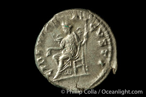 Roman emperor Elegabalus (218-222 A.D.), depicted on ancient Roman coin (silver, denom/type: Denarius) (Denarius, EF, Sea 2003. Obverse: IMP ANTONINVS PIVA AVG. Reverse: Liberty standing left.)