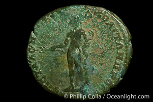 Roman emperor Macrinus (217-218 A.D.), depicted on ancient Roman coin (bronze, denom/type: AE27) (AE 27 of Nicopolis in Moesia, under Legate Statius Longinus; F+. Obverse: Laureated, draped, cuirassed bust right. Reverse: Apollo standing left, holds branch.)
