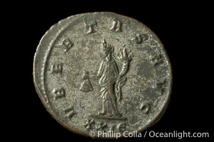 Roman emperor Tacitus (275-276 A.D.), depicted on ancient Roman coin (bronze, denom/type: Antoninianus) (Antoninianus VF. Obverse: IMP C M C L TACITVS AVG. Reverse: VBERAS AVG)