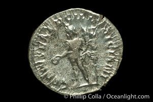 Roman emperor Trajan Decius (249-251 A.D.), depicted on ancient Roman coin (silver, denom/type: Antoninianus) (Antoninianus, EF. Obverse: IMP C M Q TRAIANVS DECIVS AVG. Reverse: GENIVS EXERSILLYRICIANI)