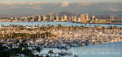 San Diego Bay and Skyline at sunset, viewed from Point Loma, panoramic photograph