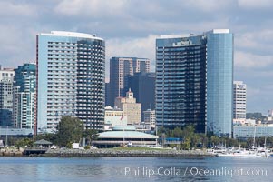 San Diego downtown waterfront skyline, viewed across San Diego Bay from Coronado Island.