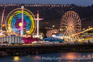 San Diego County Fair at night.  Del Mar Fair at dusk, San Dieguito Lagoon in foreground