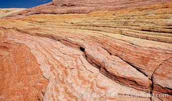 Striations in sandstone tell of eons of sedimentary deposits, a visible geologic record of the time when this region was under the sea, North Coyote Buttes, Paria Canyon-Vermilion Cliffs Wilderness, Arizona