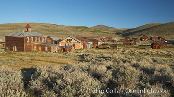 School house and Green Street buildings, in town of Bodie, Bodie State Historical Park, California