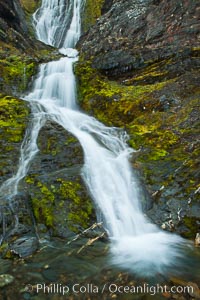 Shackleton Falls, named for explorer Sir Ernest Shackleton, formed from glacial meltwaters, near Stromness Bay, Stromness Harbour