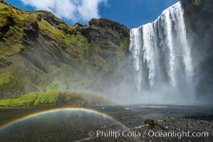 Skogafoss waterfall in Iceland. A double rainbow, full on, all the way. What does it mean?