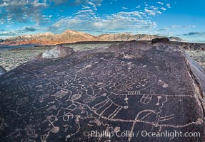 Sky Rock petroglyphs near Bishop, California.  Hidden atop on of the enormous boulders of the Volcanic Tablelands lies Sky Rock, a set of petroglyphs that face the sky.  These superb examples of native American petroglyph artwork are thought to be Paiute in origin, but little is known about them