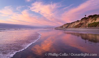 South Carlsbad State Beach sunset, beautiful clouds and soft colors