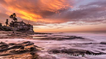 A fiery sunrise explodes over the La Jolla coastline