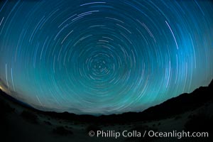 Star trails, rotating around the North Star (Polaris), seen from Death Valley