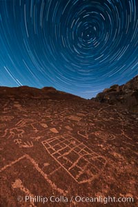 Star Trails over Sky Rock. Sky Rock petroglyphs near Bishop, California. Hidden atop an enormous boulder in the Volcanic Tablelands lies Sky Rock, a set of petroglyphs that face the sky. These superb examples of native American petroglyph artwork are thought to be Paiute in origin, but little is known about them