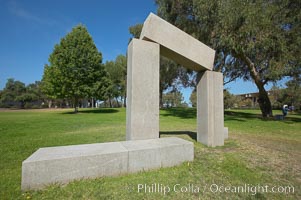 Stonehenge, or what is officially known as the La Jolla Project, was the third piece in the Stuart Collection at University of California San Diego (UCSD).  Commissioned in 1984 and produced by Richard Fleishner, the granite blocks are spread on the lawn south of Galbraith Hall on Revelle College at UCSD, University of California, San Diego