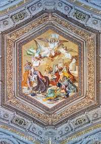 Ceiling painting of Angels Holding up the Summa Contra Gentiles by St Thomas Aquinas, at The Gallery of Maps in the Vatican Museums, Vatican City, Rome, Italy