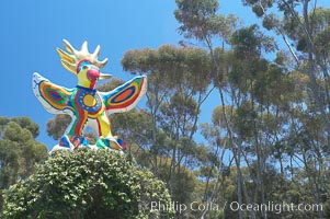 Sun God is a strange artwork, the first in the Stuart Collection at University of California San Diego (UCSD).  Commissioned in 1983 and produced by Niki de Sainte Phalle, Sun God has become a landmark on the UCSD campus, University of California, San Diego, La Jolla