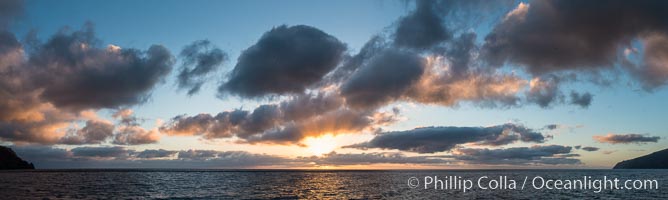Sunrise clouds and light, panorama, viewed from Guadalupe Island over the Pacific Ocean, Guadalupe Island (Isla Guadalupe)