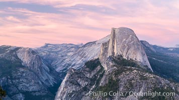 Sunset light on Half Dome, Tenaya Canyon at lower left, Yosemite National Park