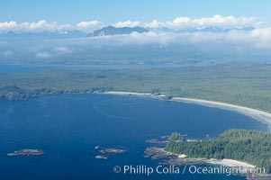 Ahouse Bay and Vargas Island, aerial photo, Clayoquot Sound in the foreground, near Tofino on the west coast of Vancouver Island
