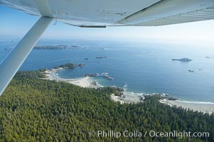 Cow Bay and Flores Island, aerial photo, part of Clayoquot Sound, near Tofino on the west coast of Vancouver Island