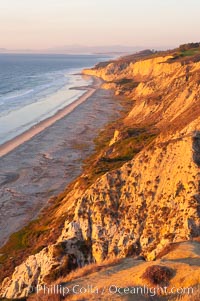 Black's Beach and Sandstone cliffs at Torrey Pines State Park, viewed from high above the Pacific Ocean near the Indian Trail, Torrey Pines State Reserve, San Diego, California