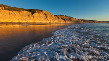 Torrey Pines State Beach, sandstone cliffs rise above the beach at Torrey Pines State Reserve, San Diego, California