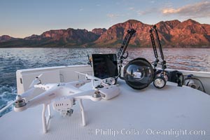 Toys: Drone, Underwater Camera Housing, Fishing Rod and SCUBA tanks, San Evaristo, Baja California, Mexico