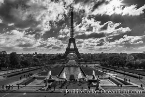 Eiffel Tower and the Trocadero, clouds and sunshine, Paris. The Trocadero, site of the Palais de Chaillot, is an area of Paris, France, in the 16th arrondissement, across the Seine from the Eiffel Tower