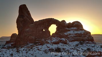 Turret Arch at sunset, winter, Arches National Park, Utah
