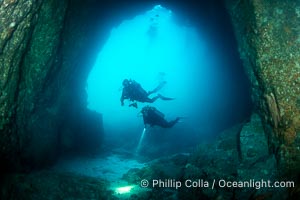 Two Divers in Huge Cavern, San Pedro Martir Island, Sea of Cortez, Isla San Pedro Martir, Sonora, Mexico