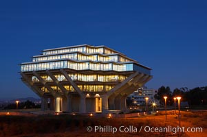 UCSD Library glows at sunset (Geisel Library, UCSD Central Library), University of California, San Diego, La Jolla