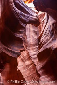 Antelope Canyon, a deep narrow slot canyon formed by water and wind erosion, Navajo Tribal Lands, Page, Arizona