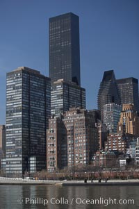 New York Citys Upper East Side, viewed from the East River.  The Trump World Tower rises in the background, Manhattan