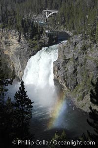 A rainbow forms in the spray from Upper Yellowstone Falls near the Grand Canyon of the Yellowstone, Yellowstone National Park, Wyoming