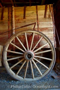 Wagon wheel, in County Barn, Bodie State Historical Park, California
