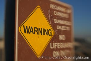 Warning, no lifeguard on duty, Ponto, Carlsbad, California